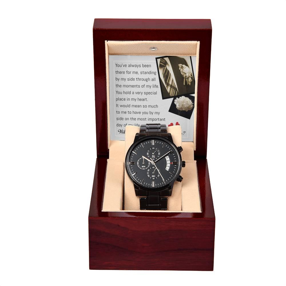 Father of the Bride Gift Will You Walk Me Down the Wedding Aisle Black Chronograph Watch - Mallard Moon Gift Shop