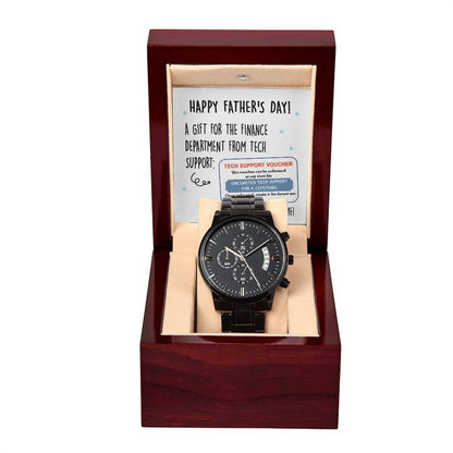 Dad Gift - Tech Support Voucher - Black Chronograph Watch - Mallard Moon Gift Shop