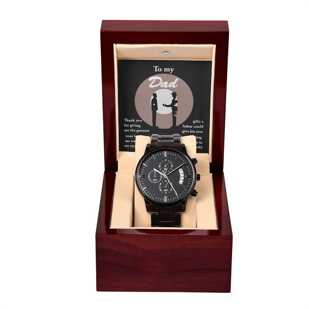 Dad Gift -The Greatest Gifts- Your Love, Time and Trust Black Chronograph Watch - Mallard Moon Gift Shop