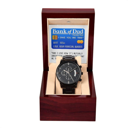 Dad Gift - Bank Of Dad - Black Chronograph Watch - Mallard Moon Gift Shop