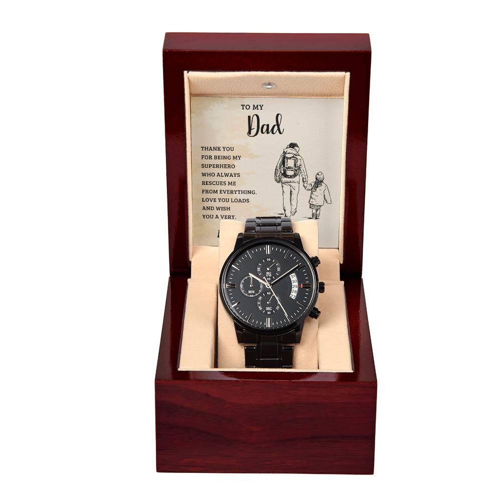 To My Dad My Superhero Black Chronograph Watch - Mallard Moon Gift Shop