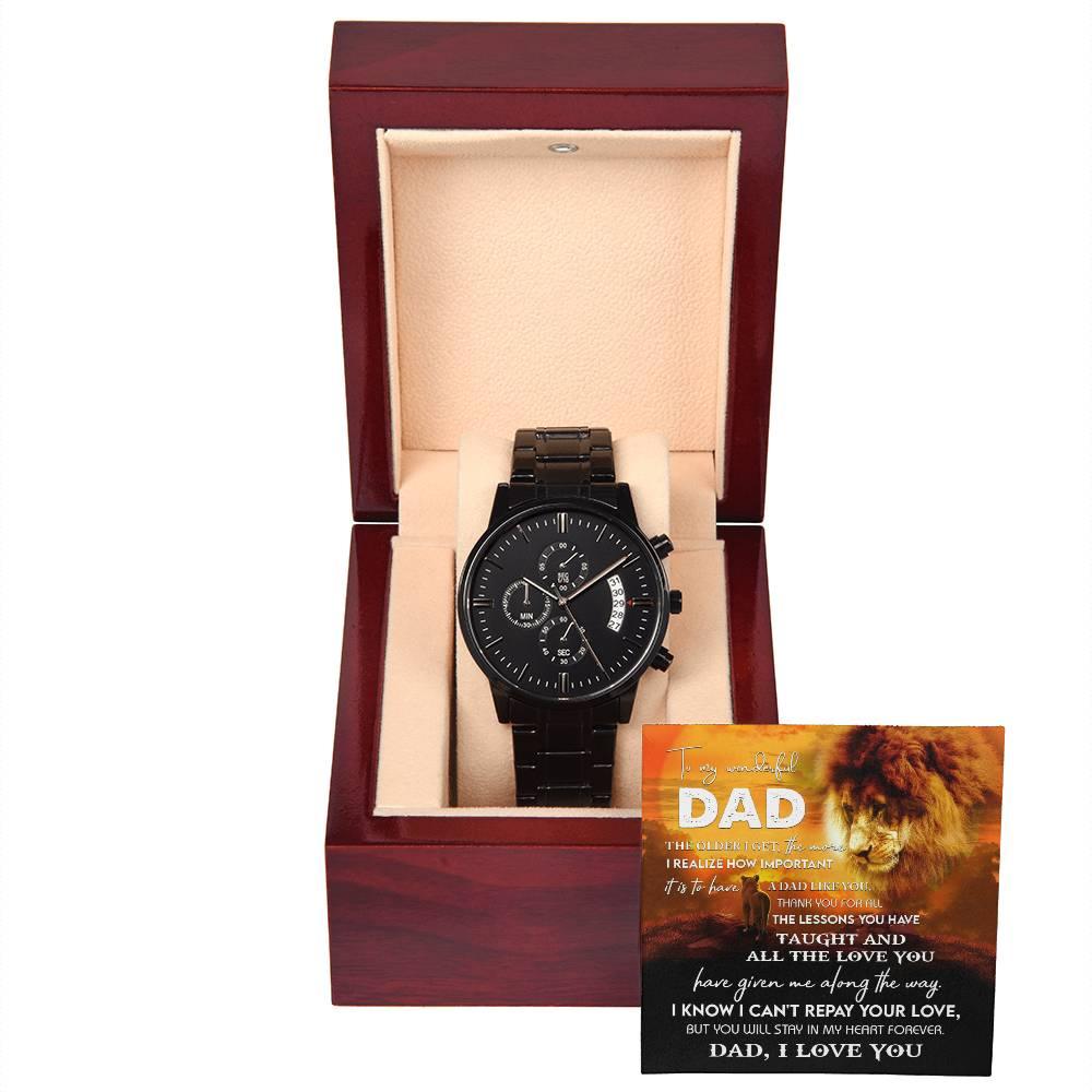 Dad Gift - Repay Your Love- Black Chronograph Watch - Mallard Moon Gift Shop