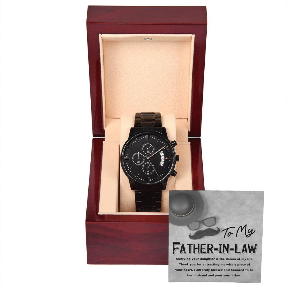 Gift for Father-in-Law - Honored To Be Your Son-in-Law Black Chronograph Watch - Mallard Moon Gift Shop