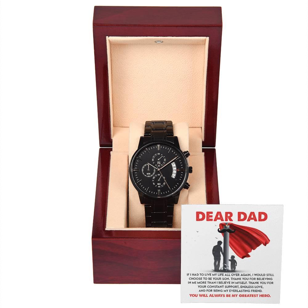 Dad Gift - You Are My Greatest Hero Black Chronograph Watch - Mallard Moon Gift Shop