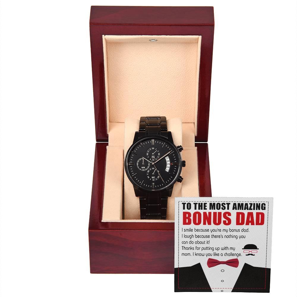 Bonus Dad Gift- I Know You Like A Challenge Black Chronograph Watch - Mallard Moon Gift Shop