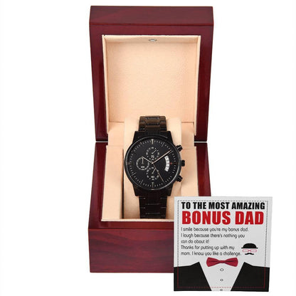 Bonus Dad Gift- I Know You Like A Challenge Black Chronograph Watch - Mallard Moon Gift Shop