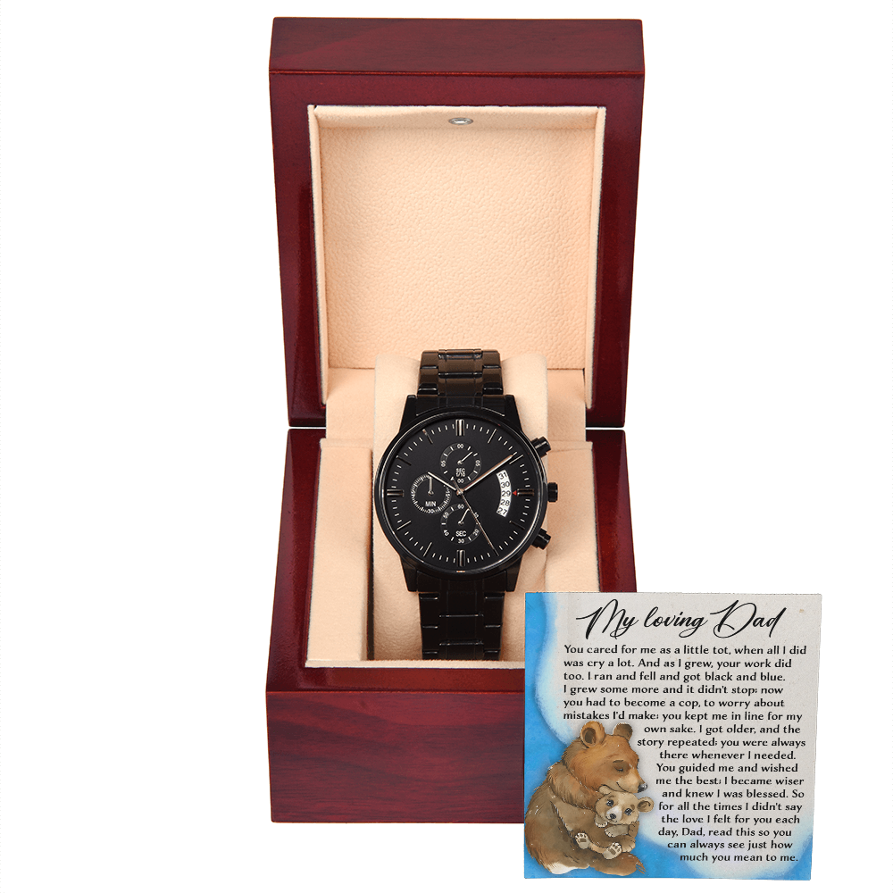 To My Loving Dad Watch Gift | Growing Love Poem Keepsake | Father's Day, Birthday, or Christmas Gift from Daughter or Son | Luxury Black Chronograph Men's Watch with Inspirational Message - Mallard Moon Gift Shop