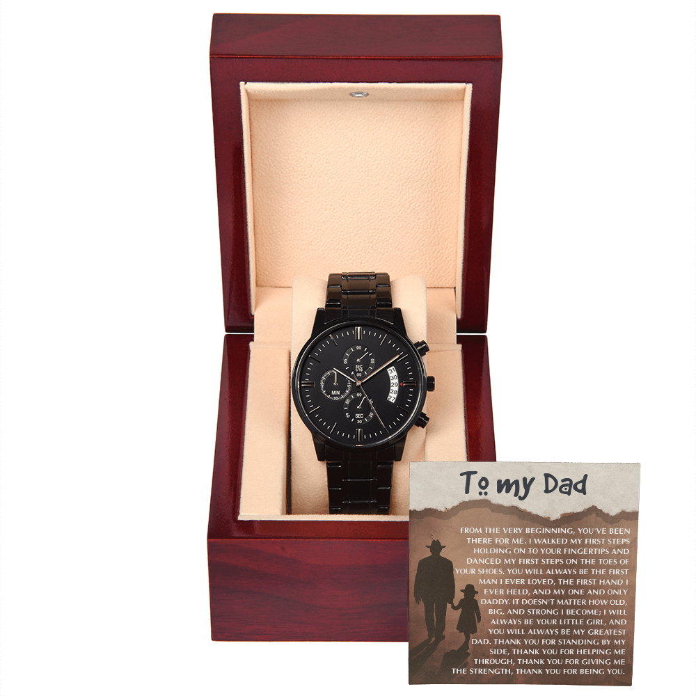 To My Dad - First Love Father Daughter Message Card with Luxury Black Chronograph Watch - Meaningful Father's Day Gift from Daughter - Mallard Moon Gift Shop