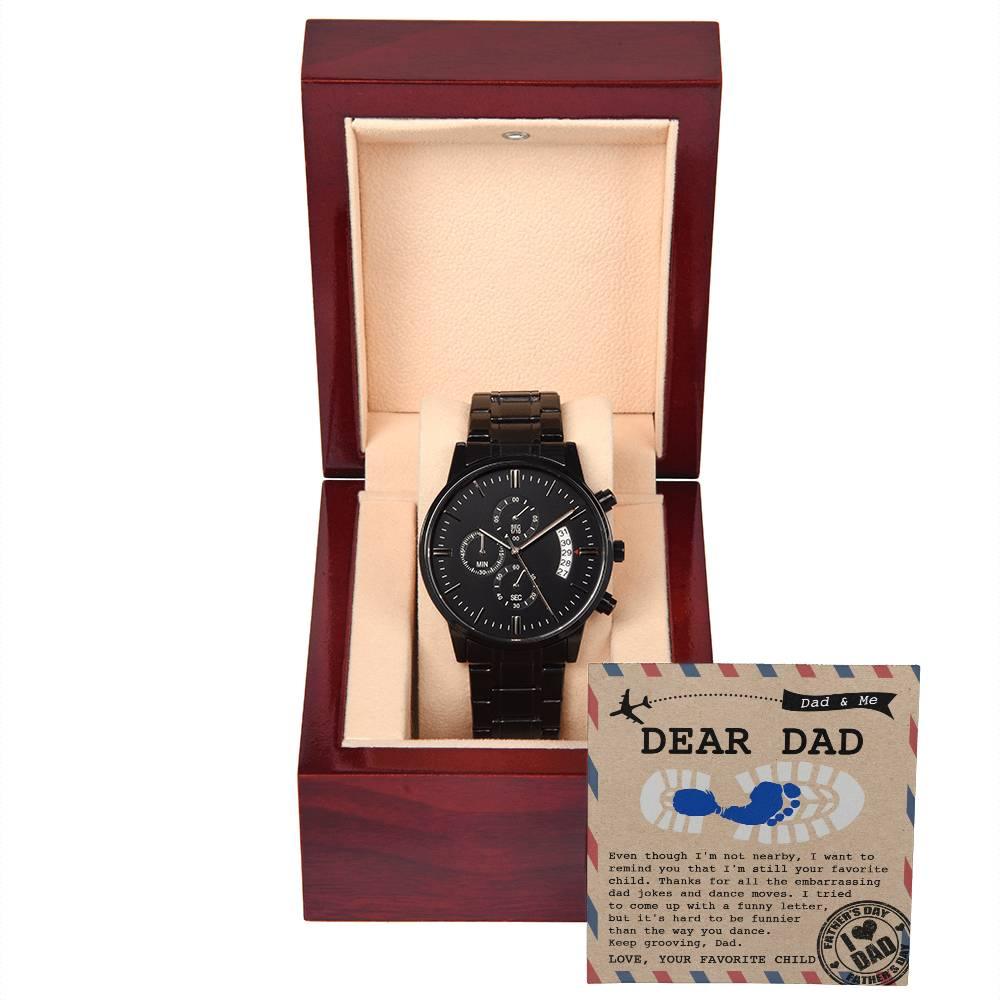 Dad Gift - Thanks for All The Embarrassing Dad Jokes and Dance Moves - Your Favorite Child - Black Chronograph Watch - Mallard Moon Gift Shop