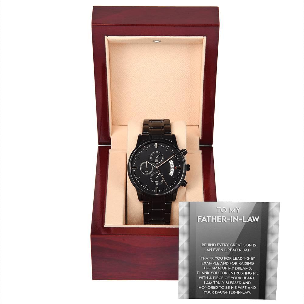 Gift for Father-in-Law Behind Every Great Son Is a Greater Dad Black Chronograph Watch - Mallard Moon Gift Shop