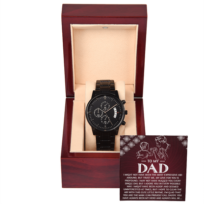 To My Dad Chronograph Watch - Heartfelt Expressive Love Message Card Gift for Dad from Child - Stylish Black Stainless-Steel Timepiece - Father's Day, Birthday, Christmas Keepsake for Dad - Mallard Moon Gift Shop