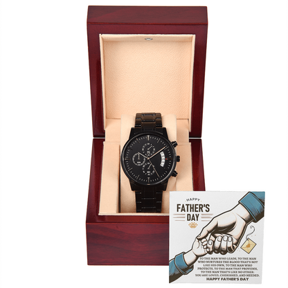 Bonus Dad Father's Day Black Chronograph Watch – Elegant Gift for Stepdad, Father Figure, Mentor – Luxury Stainless Steel Timepiece with Copper Dial & Engraved Message Card - Mallard Moon Gift Shop
