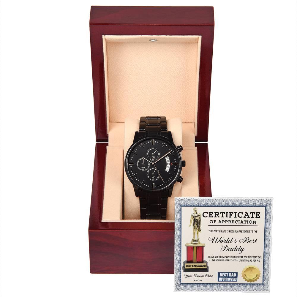 Dad Gift Certificate of  World's Best Daddy Black Chronograph Watch - Mallard Moon Gift Shop