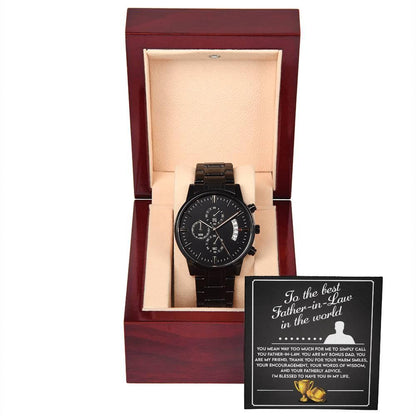 Gift for Father-In-Law My Bonus Dad My Best Friend Black Chronograph Watch - Mallard Moon Gift Shop