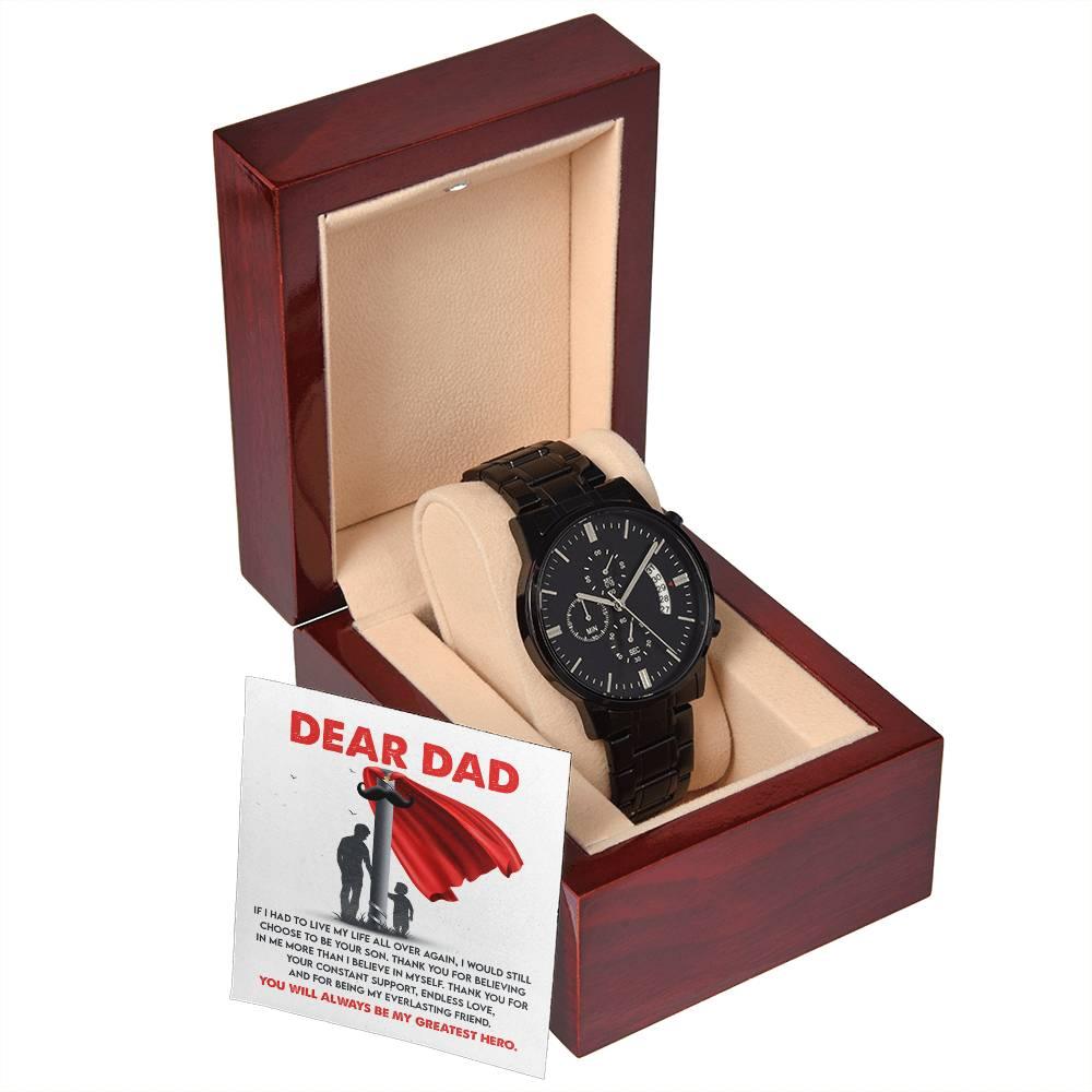 Dad Gift - You Are My Greatest Hero Black Chronograph Watch - Mallard Moon Gift Shop