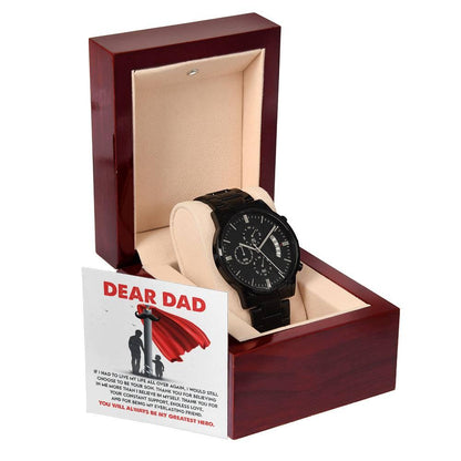 Dad Gift - You Are My Greatest Hero Black Chronograph Watch - Mallard Moon Gift Shop