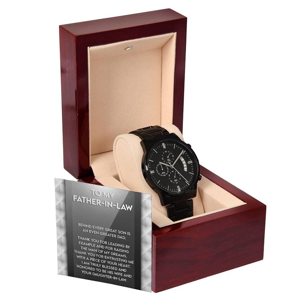 Gift for Father-in-Law Behind Every Great Son Is a Greater Dad Black Chronograph Watch - Mallard Moon Gift Shop