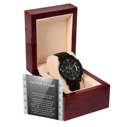 Gift for Father-in-Law Behind Every Great Son Is a Greater Dad Black Chronograph Watch - Mallard Moon Gift Shop