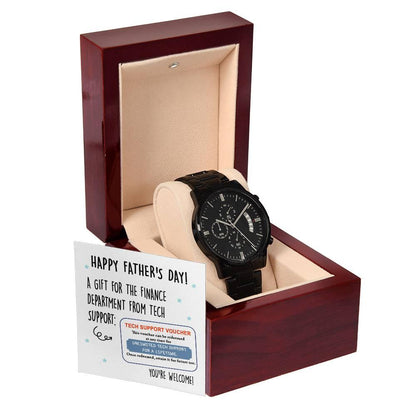 Dad Gift - Tech Support Voucher - Black Chronograph Watch - Mallard Moon Gift Shop