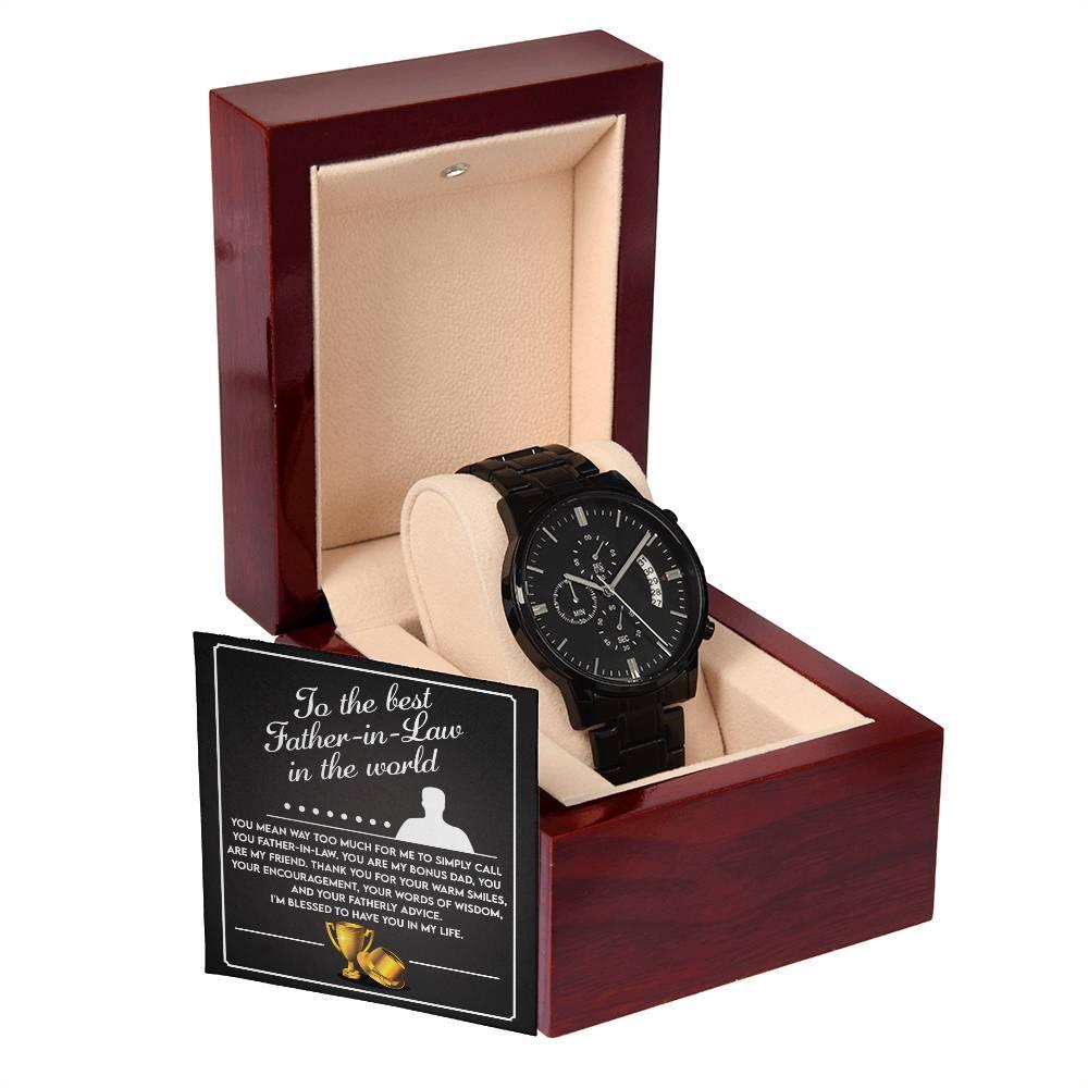 Gift for Father-In-Law My Bonus Dad My Best Friend Black Chronograph Watch - Mallard Moon Gift Shop