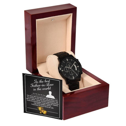 Gift for Father-In-Law My Bonus Dad My Best Friend Black Chronograph Watch - Mallard Moon Gift Shop