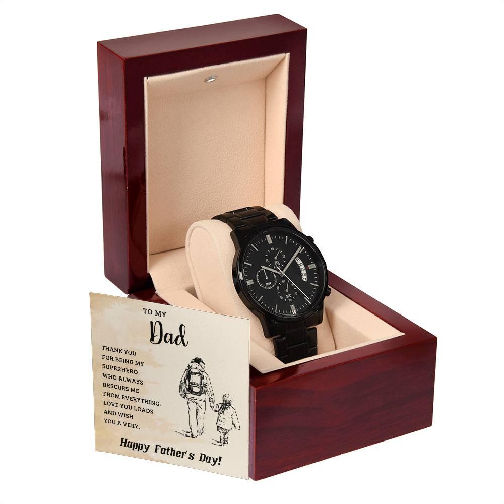 To My Dad My Superhero Black Chronograph Watch - Mallard Moon Gift Shop