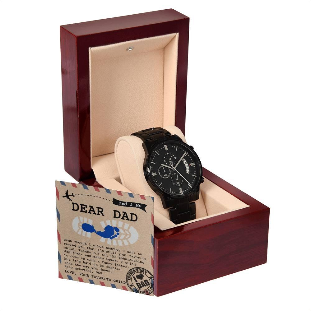 Dad Gift - Thanks for All The Embarrassing Dad Jokes and Dance Moves - Your Favorite Child - Black Chronograph Watch - Mallard Moon Gift Shop