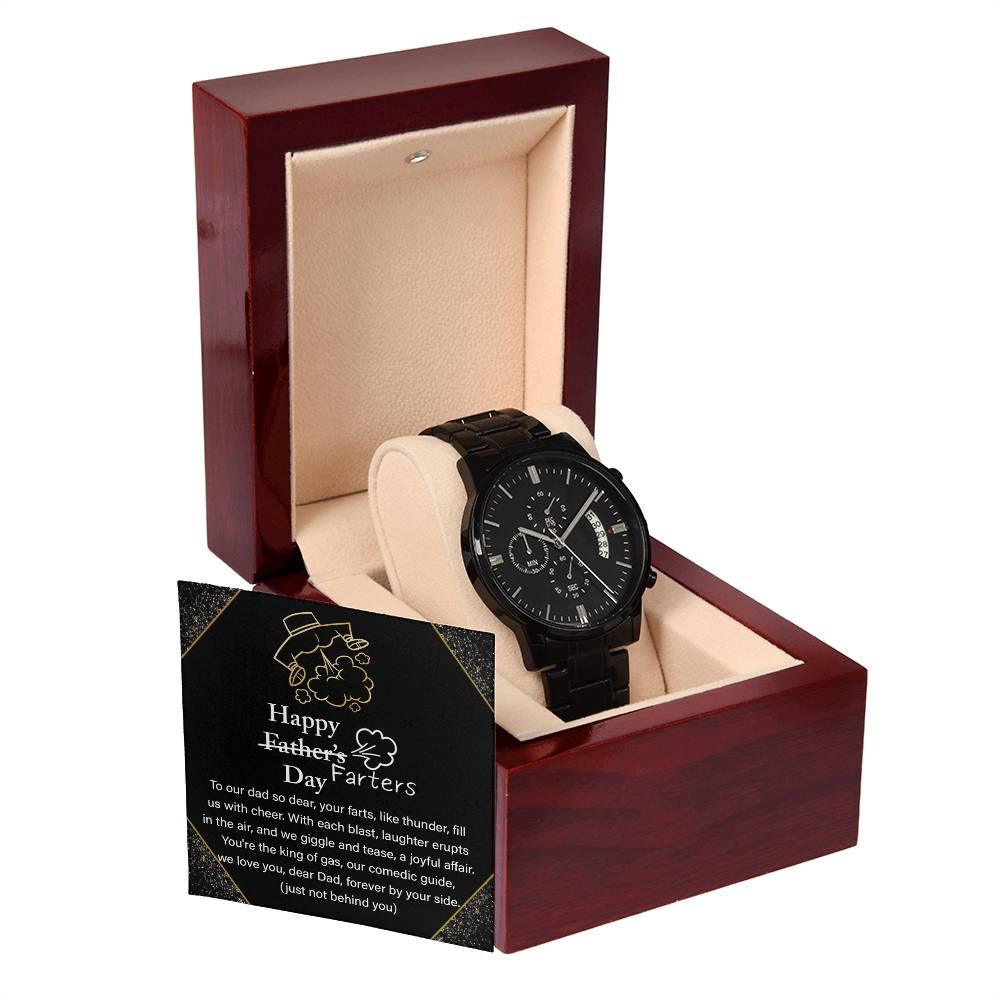 Dad Gift -Funny Happy Farter's Day Black Chronograph Watch - Mallard Moon Gift Shop