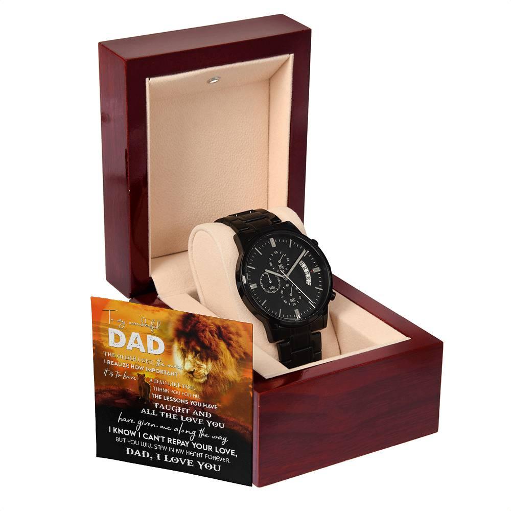Dad Gift - Repay Your Love- Black Chronograph Watch - Mallard Moon Gift Shop