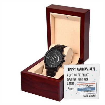 Dad Gift - Tech Support Voucher - Black Chronograph Watch - Mallard Moon Gift Shop