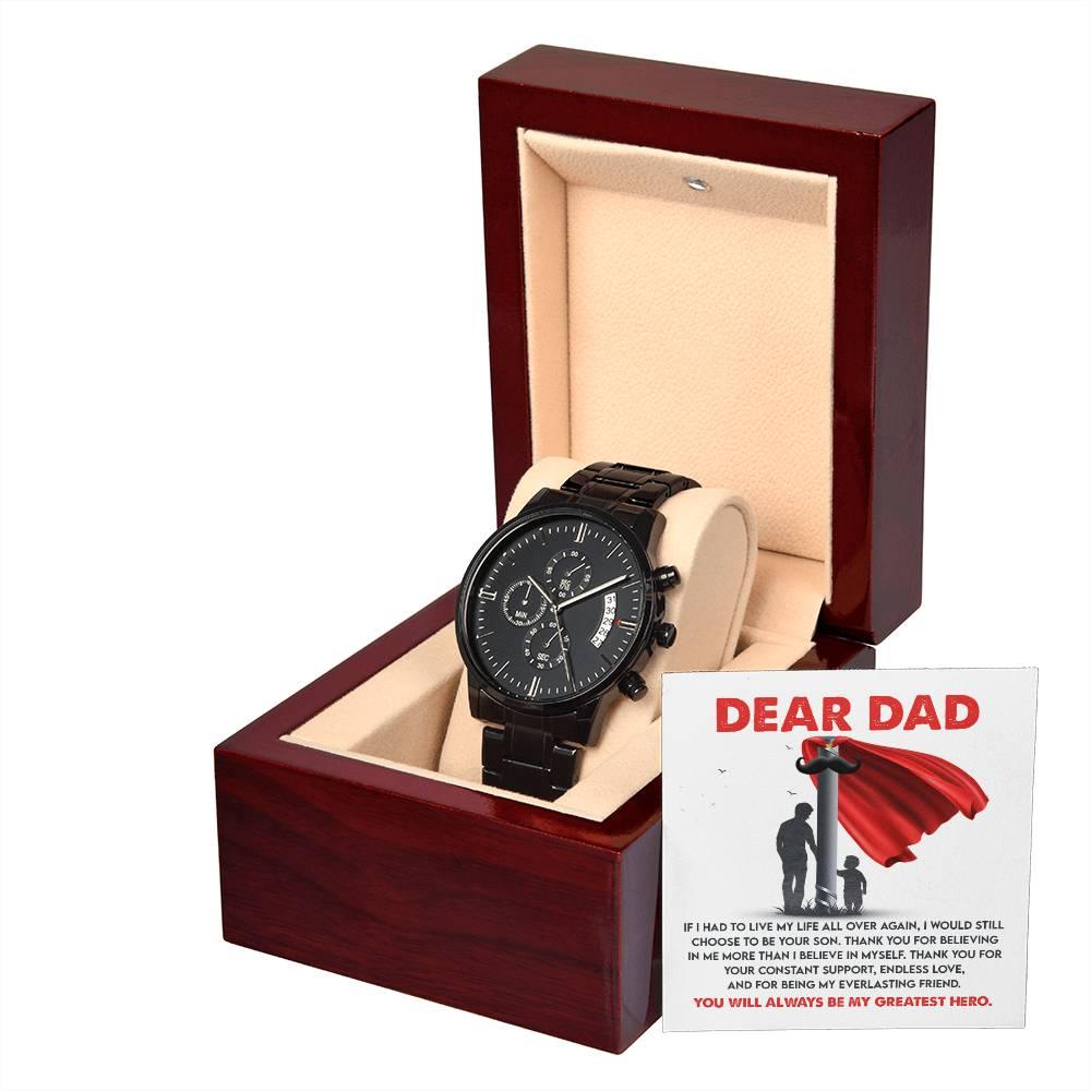 Dad Gift - You Are My Greatest Hero Black Chronograph Watch - Mallard Moon Gift Shop