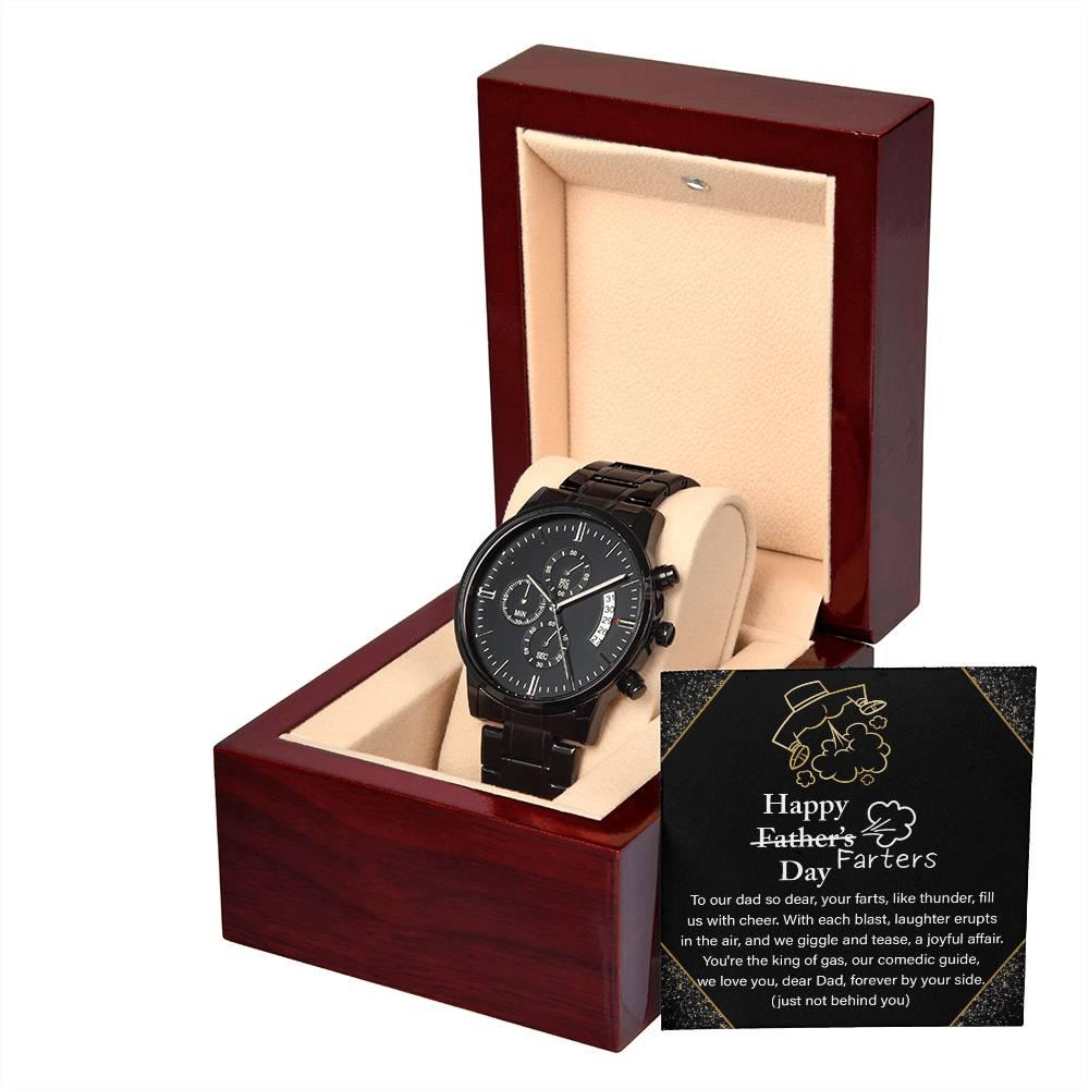 Dad Gift -Funny Happy Farter's Day Black Chronograph Watch - Mallard Moon Gift Shop