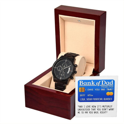 Dad Gift - Bank Of Dad - Black Chronograph Watch - Mallard Moon Gift Shop