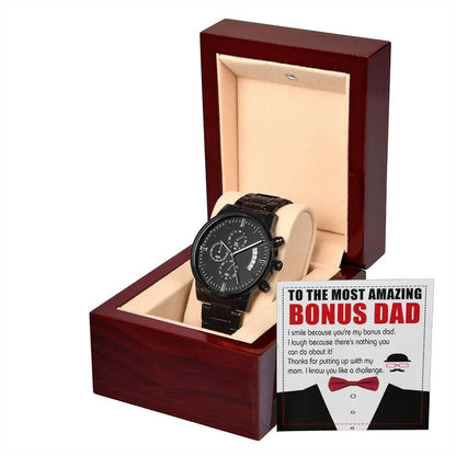 Bonus Dad Gift- I Know You Like A Challenge Black Chronograph Watch - Mallard Moon Gift Shop