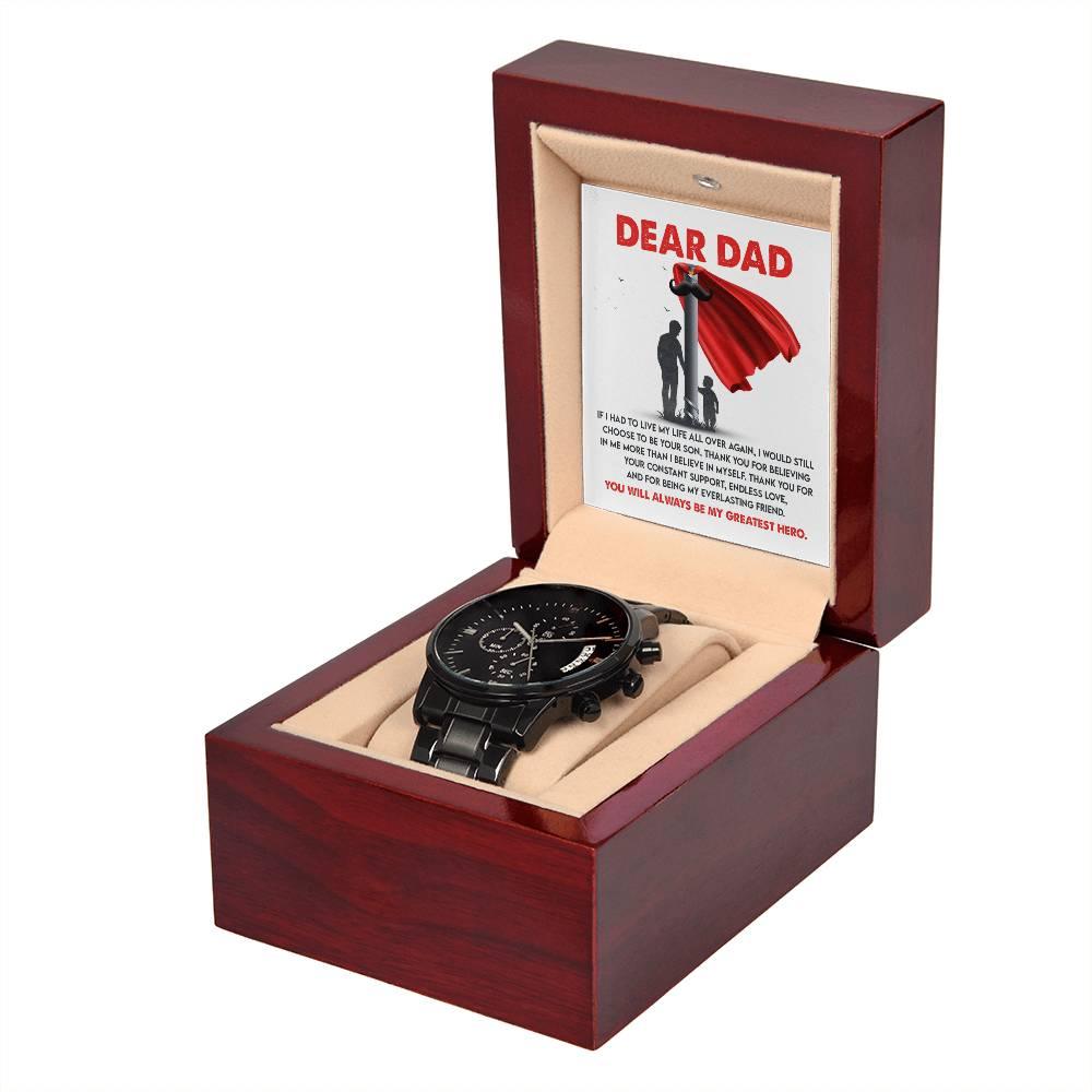 Dad Gift - You Are My Greatest Hero Black Chronograph Watch - Mallard Moon Gift Shop