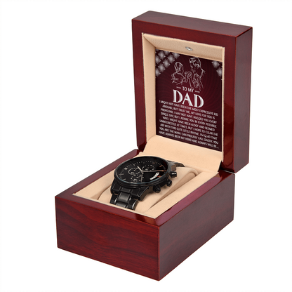 To My Dad Chronograph Watch - Heartfelt Expressive Love Message Card Gift for Dad from Child - Stylish Black Stainless-Steel Timepiece - Father's Day, Birthday, Christmas Keepsake for Dad - Mallard Moon Gift Shop