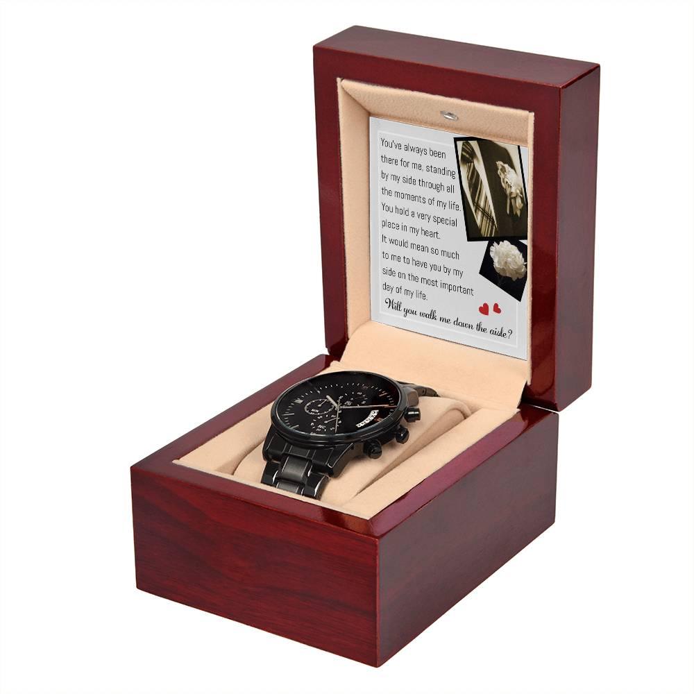 Father of the Bride Gift Will You Walk Me Down the Wedding Aisle Black Chronograph Watch - Mallard Moon Gift Shop