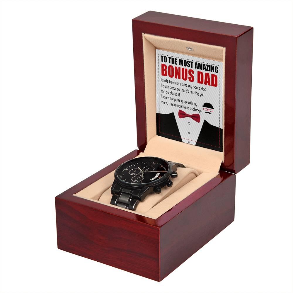 Bonus Dad Gift- I Know You Like A Challenge Black Chronograph Watch - Mallard Moon Gift Shop