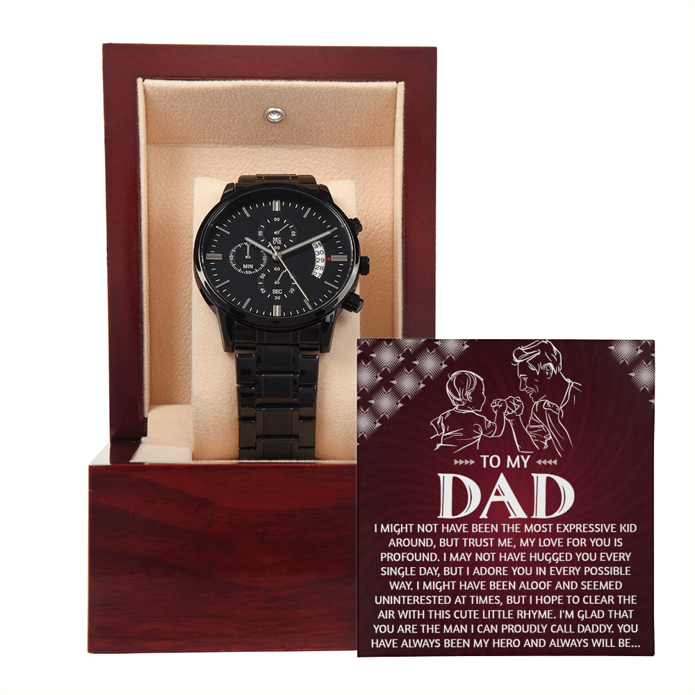 To My Dad Chronograph Watch - Heartfelt Expressive Love Message Card Gift for Dad from Child - Stylish Black Stainless-Steel Timepiece - Father's Day, Birthday, Christmas Keepsake for Dad - Mallard Moon Gift Shop