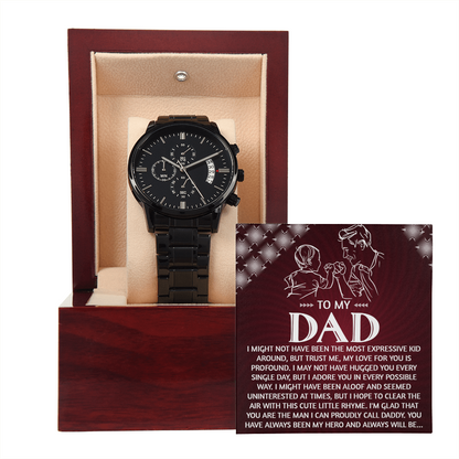 To My Dad Chronograph Watch - Heartfelt Expressive Love Message Card Gift for Dad from Child - Stylish Black Stainless-Steel Timepiece - Father's Day, Birthday, Christmas Keepsake for Dad - Mallard Moon Gift Shop