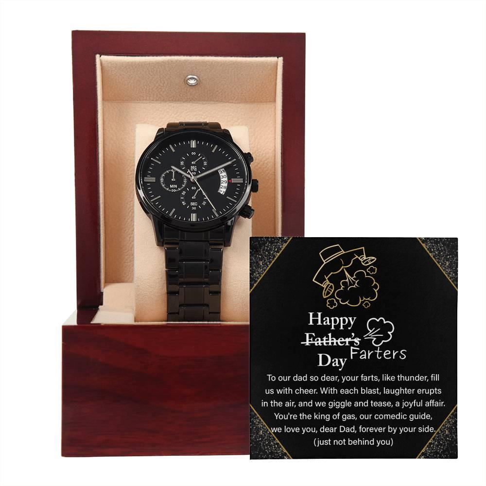 Dad Gift -Funny Happy Farter's Day Black Chronograph Watch - Mallard Moon Gift Shop
