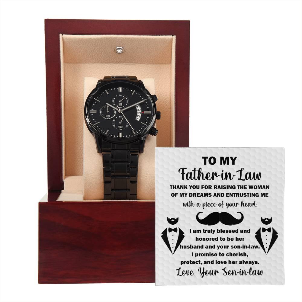 Gift for Father-in-Law Thank You For Raising the Woman of My Dreams  Black Chronograph Watch - Mallard Moon Gift Shop