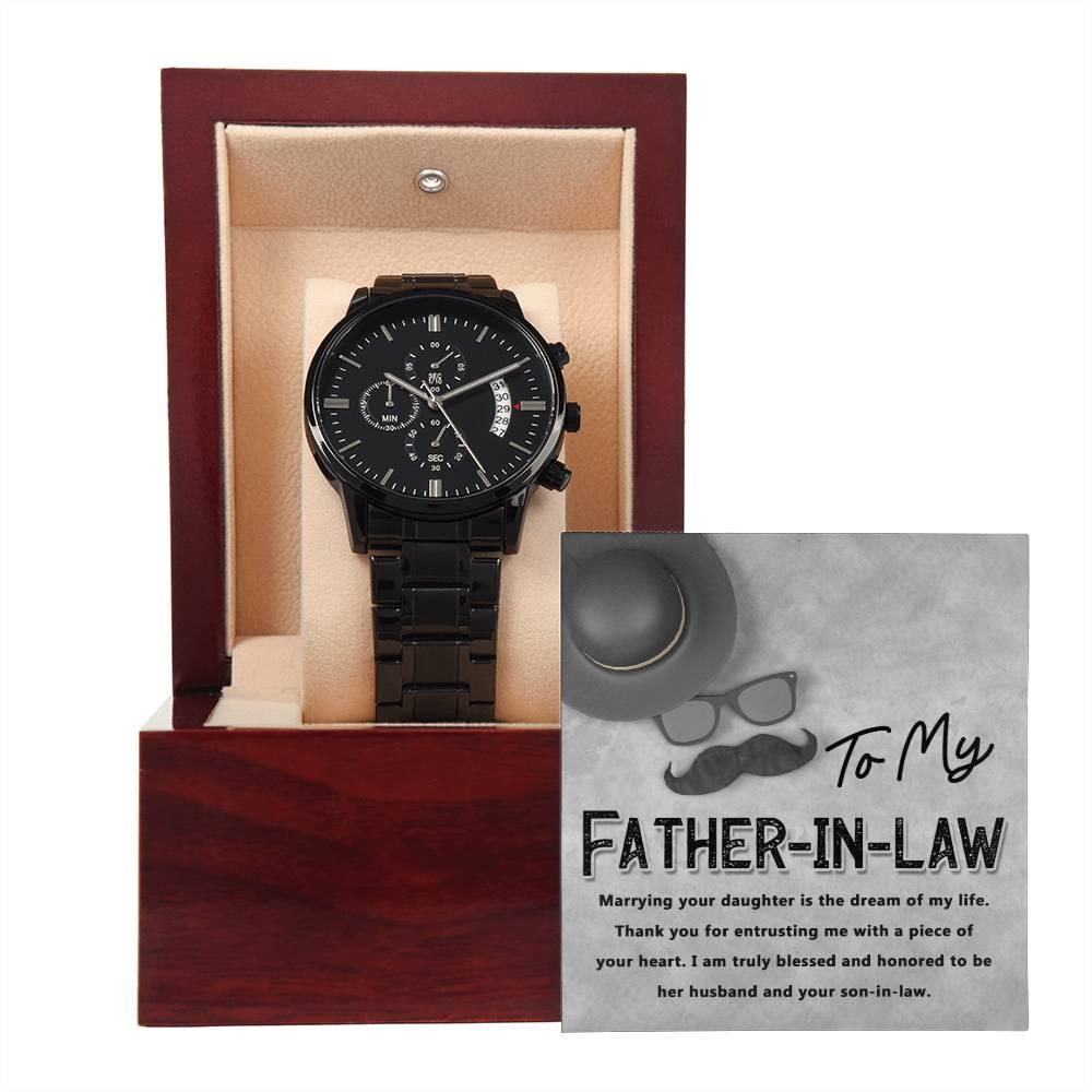Gift for Father-in-Law - Honored To Be Your Son-in-Law Black Chronograph Watch - Mallard Moon Gift Shop