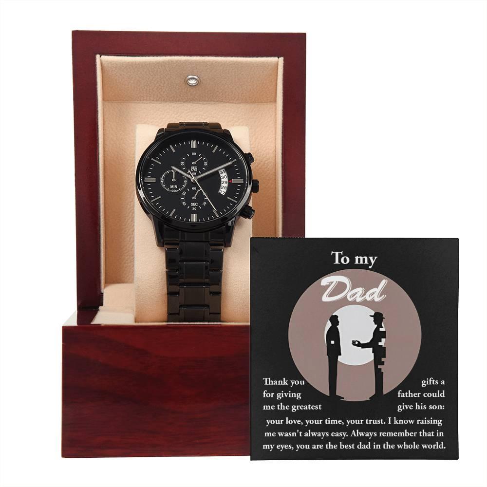 Dad Gift -The Greatest Gifts- Your Love, Time and Trust Black Chronograph Watch - Mallard Moon Gift Shop