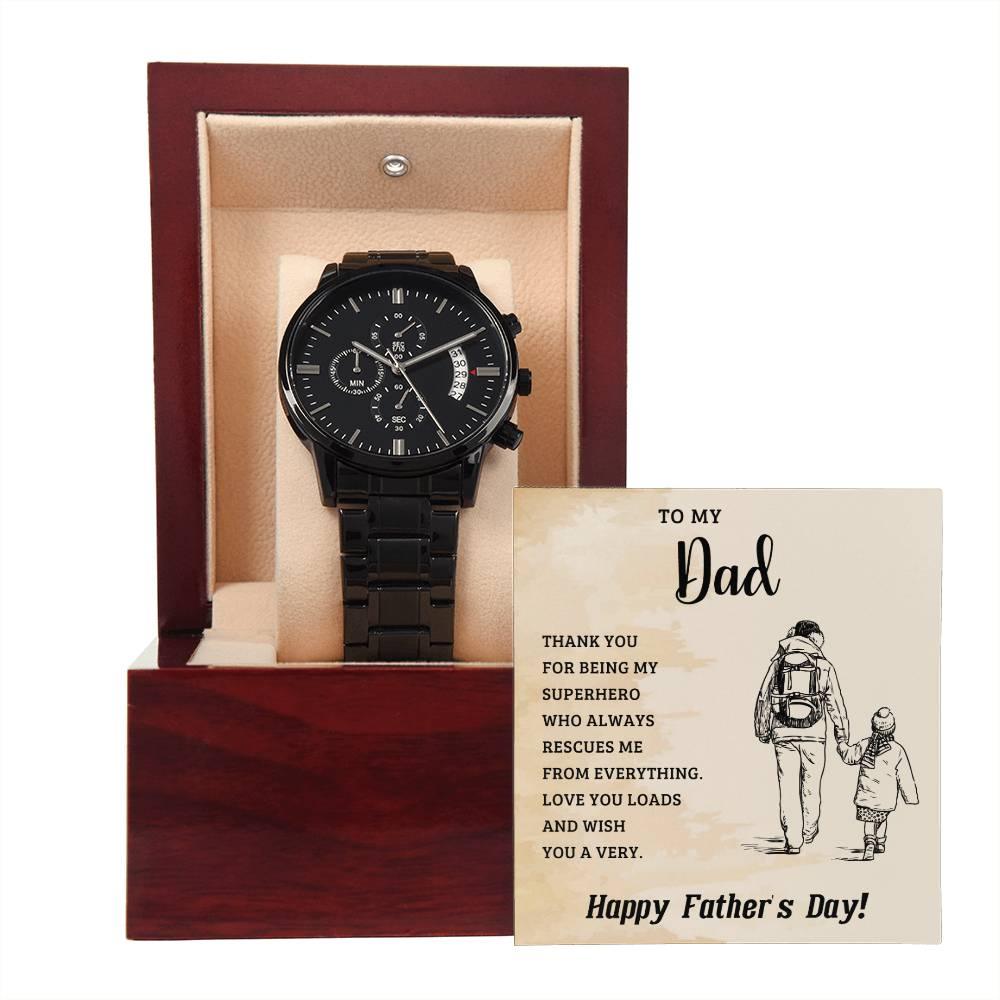 To My Dad My Superhero Black Chronograph Watch - Mallard Moon Gift Shop