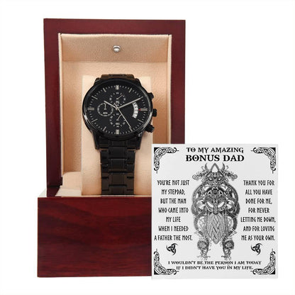 Bonus Dad Gift - You are Not Just My Stepdad - Black Chronograph Watch - Mallard Moon Gift Shop