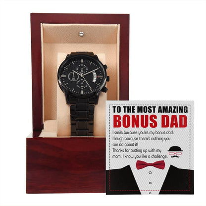 Bonus Dad Gift- I Know You Like A Challenge Black Chronograph Watch - Mallard Moon Gift Shop
