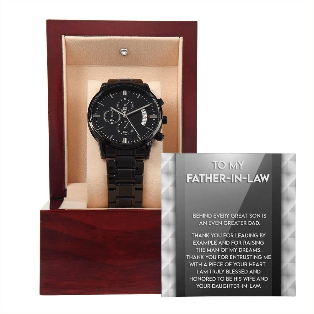 Gift for Father-in-Law Behind Every Great Son Is a Greater Dad Black Chronograph Watch - Mallard Moon Gift Shop