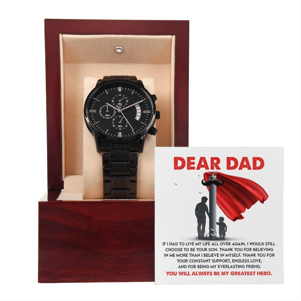 Dad Gift - You Are My Greatest Hero Black Chronograph Watch - Mallard Moon Gift Shop