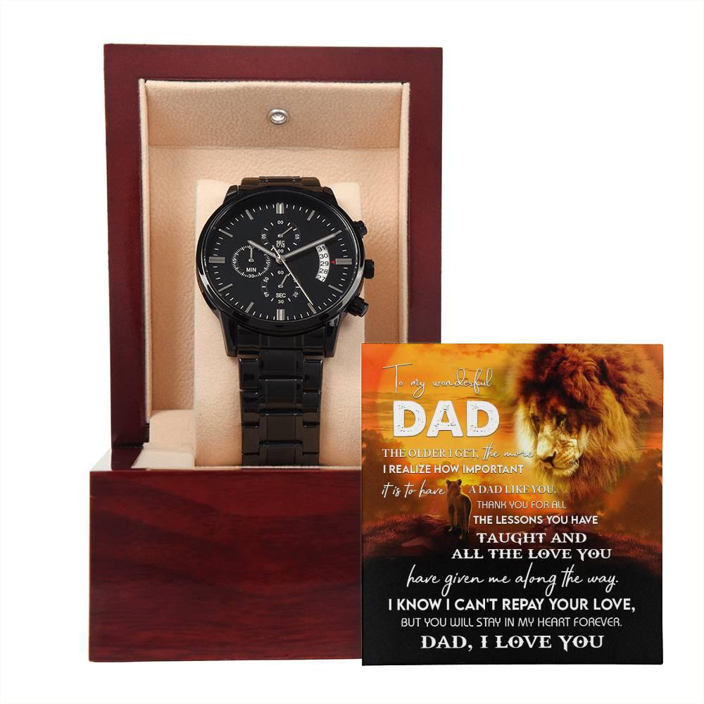 Dad Gift - Repay Your Love- Black Chronograph Watch - Mallard Moon Gift Shop